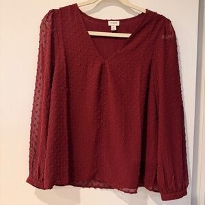J CREW Women's Size S Long Sleeve Burgundy Blouse